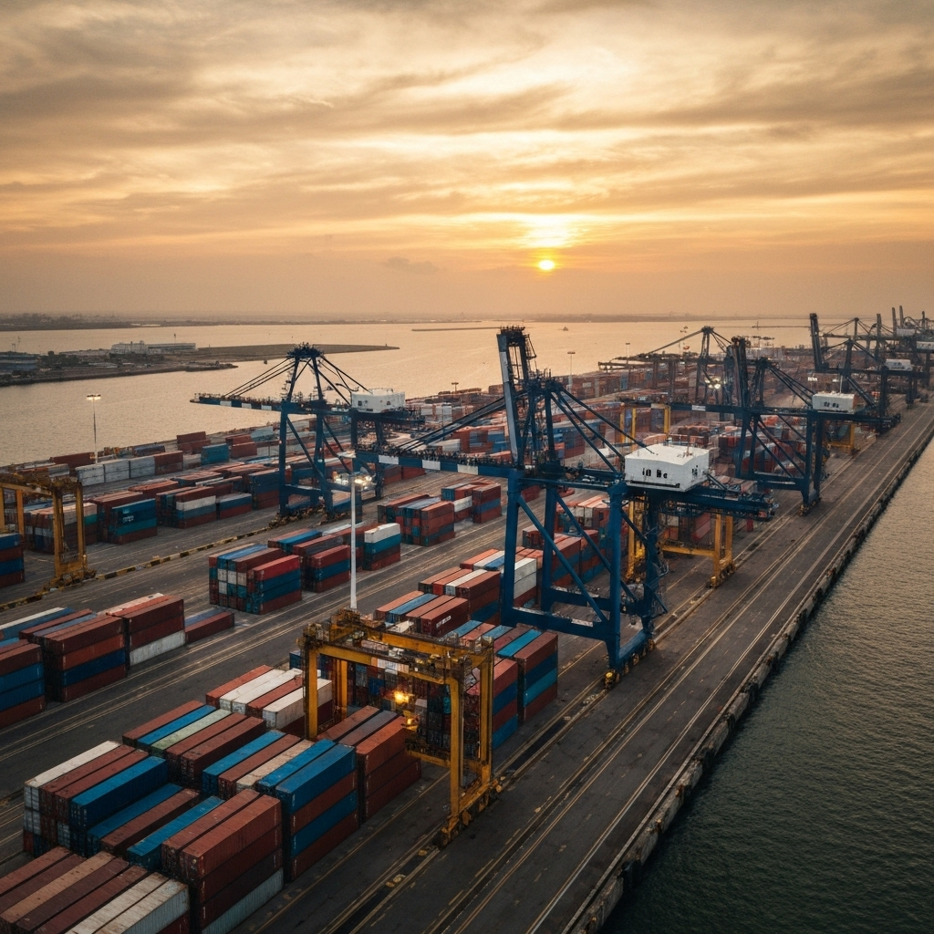 Global logistics scene representing international sourcing